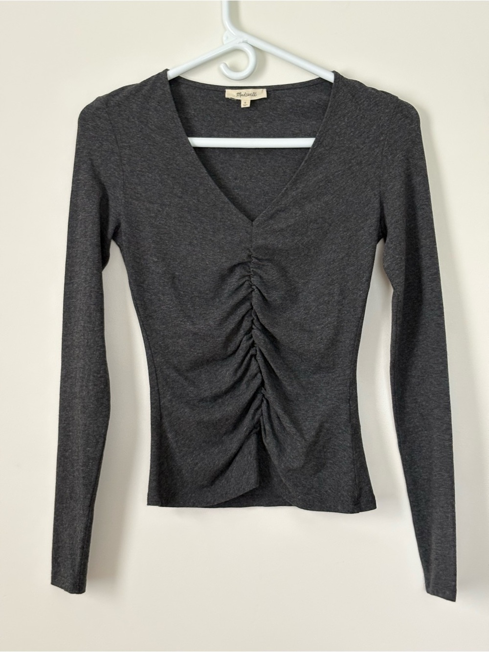 Madewell Gray Ruched Front V Neck Long Sleeve Top Women’s S